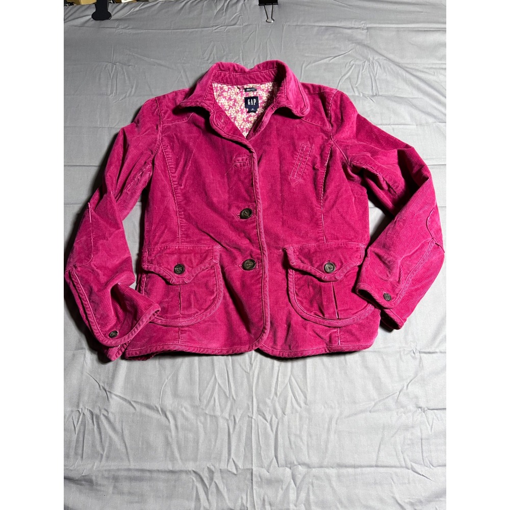 Gap Corduroy Blazer Jacket Women 14 Pink Good Stretch Floral Elbow Patches